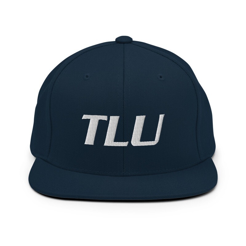 TLU Softball White Snapback Hat (Small Logo), Color: Dark Navy