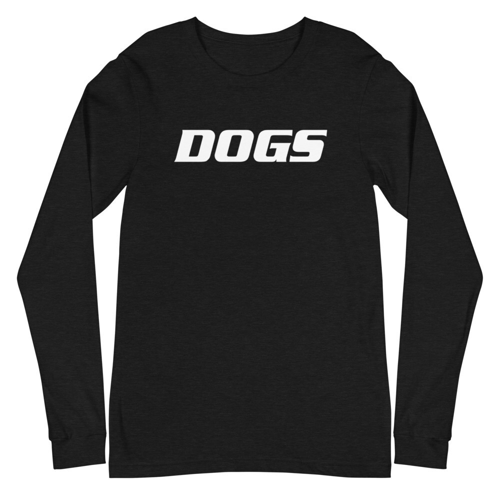 TLU Softball DOGS White Unisex Long Sleeve Tee, Color: Black Heather, Size: XS