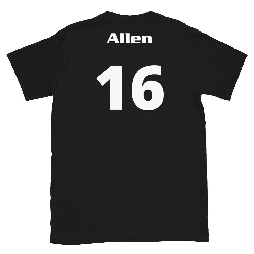 TLU Softball Number 16 Allen Short-Sleeve Unisex T-Shirt, Color: Black, Size: S