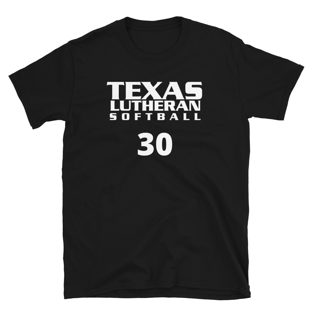 TLU Softball Number 30 Short-Sleeve Unisex T-Shirt, Color: Black, Size: S