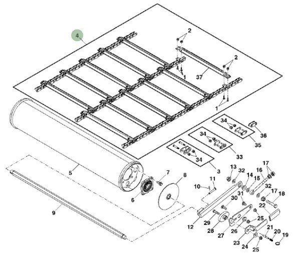 Cadena de eslabones completa de alimentador. Acarreador