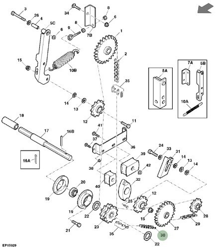 Cadena de rodillos, transmisión de enfardadora