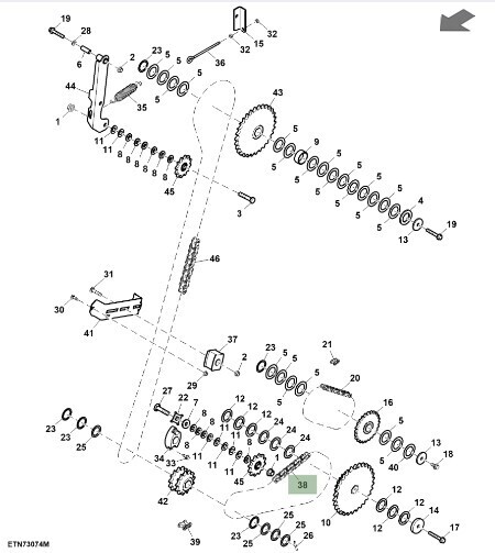 Cadena de rodillos, transmisión de enfardadora