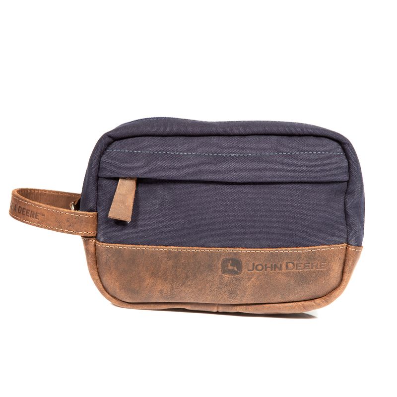 Neceser John Deere De Cuero Marron Y Lona Azul Marino