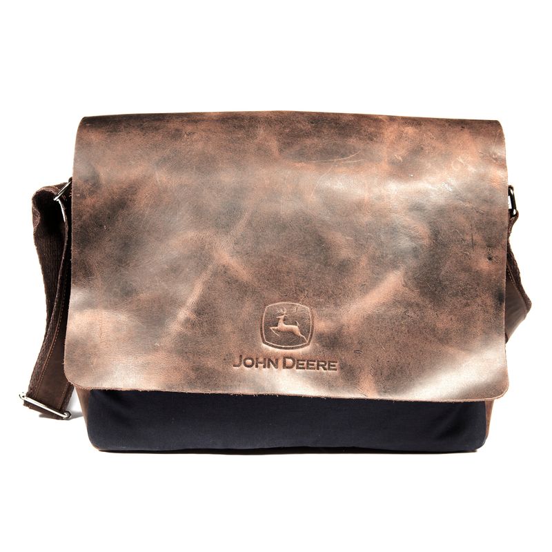 Bolso Morral John Deere De Cuero Y Lona Azul Marino