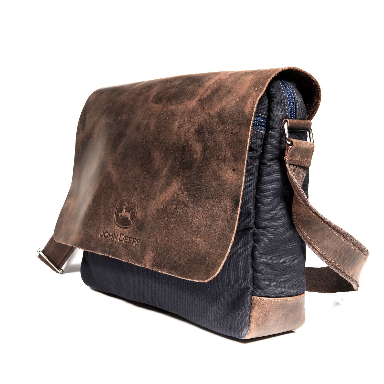 Bolso Morral John Deere De Cuero Y Lona Azul Marino Bolso Morral John Deere De Cuero Y Lona Azul Marino