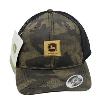 Gorro John Deere Camuflado/Malla Negra - Logo cuero