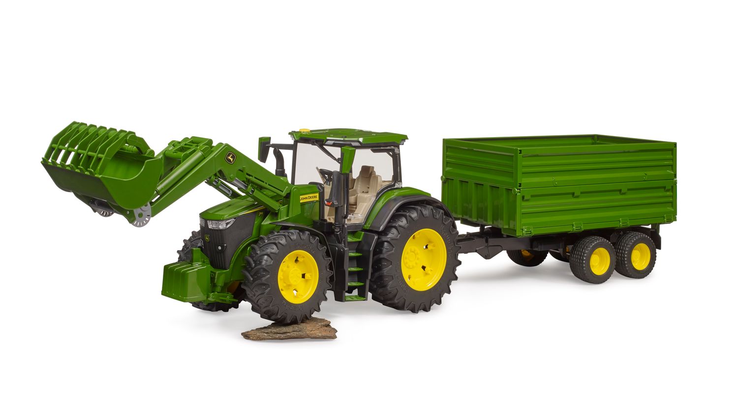 Tractor John Deere con Cargador Frontal, Garra para Silo y Acoplado Volcador - 1/16 Tractor John Deere con Cargador Frontal, Garra para Silo y Acoplado Volcador - 1/16