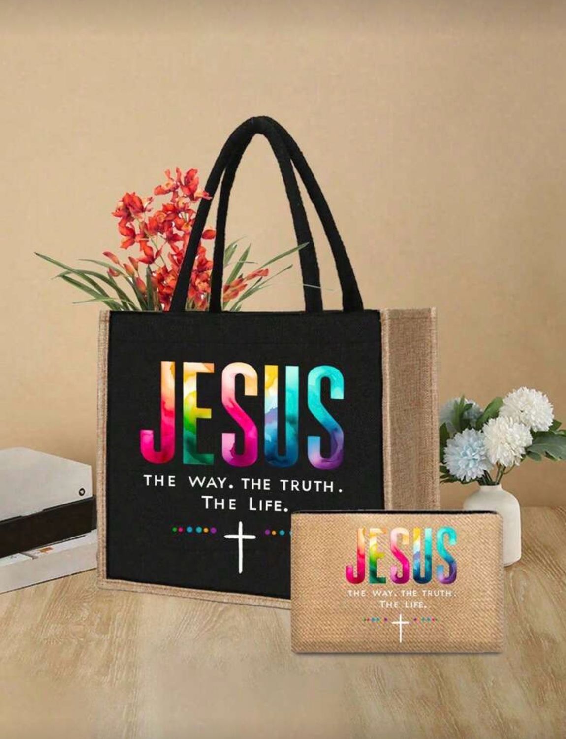 JAYAVI Jesus (Black n Brown) Tote Bag