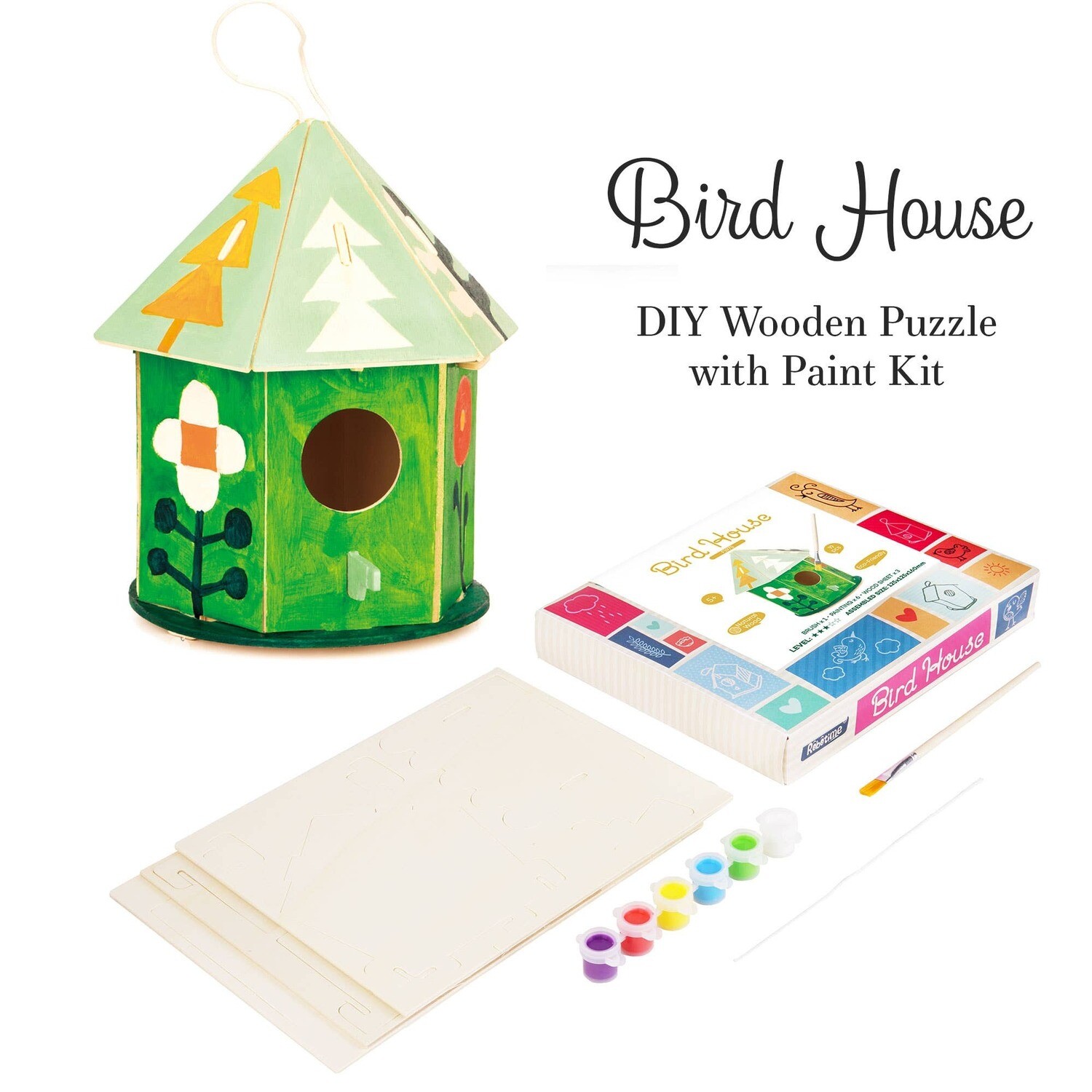 Hands Craft - FY197, DIY 3D Wooden Birdhouse with Paint Kit