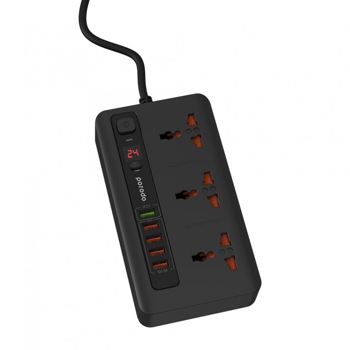 Porodo Multi-Socket With Timer x3 AC Sockets 10A and x5 USB Outputs 33W QC 3.0