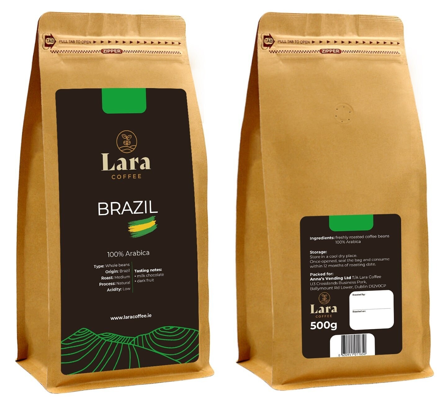 Lara Coffee Brazil Whole Beans 500g