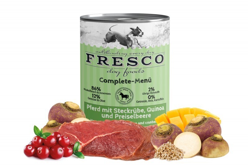 FRESCO Complete-Menü Pferd mit Steckrübe, Quinoa und Preiselbeeren (haltbares B.A.R.F.)