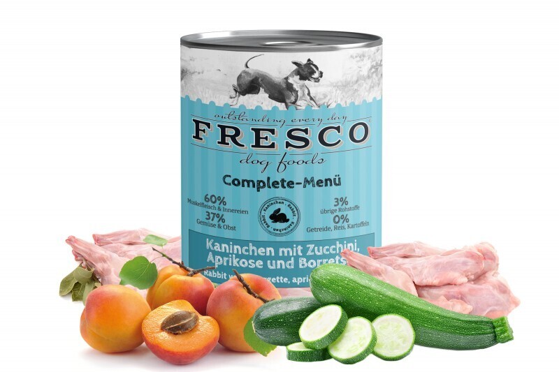 FRESCO Complete-Menü Kaninchen mit Zucchini, Aprikose und Borretsch (haltbares B.A.R.F.)