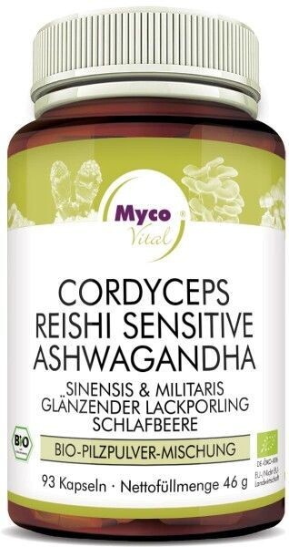 Mycovital CORDYCEPS-REISHI sens.-ASHWAGANDHA-Bio-Pulver-Kapseln