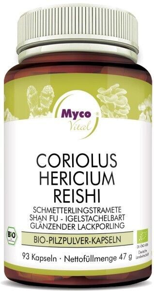 Mycovital CORIOLUS-HERICIUM-REISHI Bio-Pilzpulver-Kapseln (SONDERMISCHUNG 3 GLÄSER)