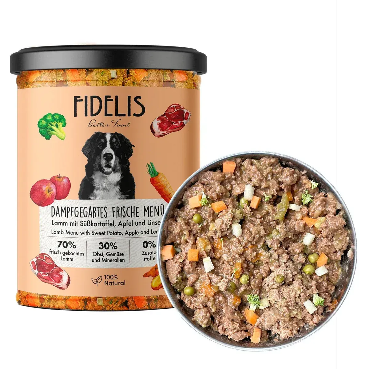 FIDELIS gekochtes Frische-Menü Lamm mit Süßkartoffel, Grünkohl und Apfel(Glas) FIDELIS gekochtes Frische-Menü Lamm mit Süßkartoffel, Grünkohl und Apfel(Glas)