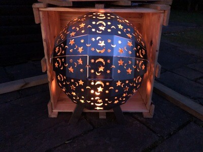 Extra Large Stainless steel Firepit Globe Moon & Stars