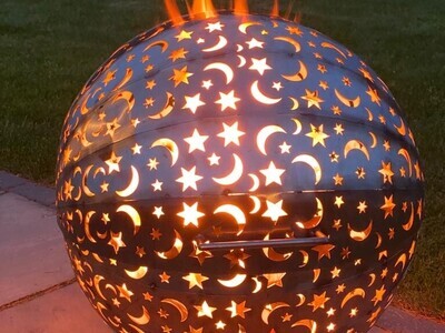 Extra Large Welded Stainless Steel Firepit Globe Moon & Stars