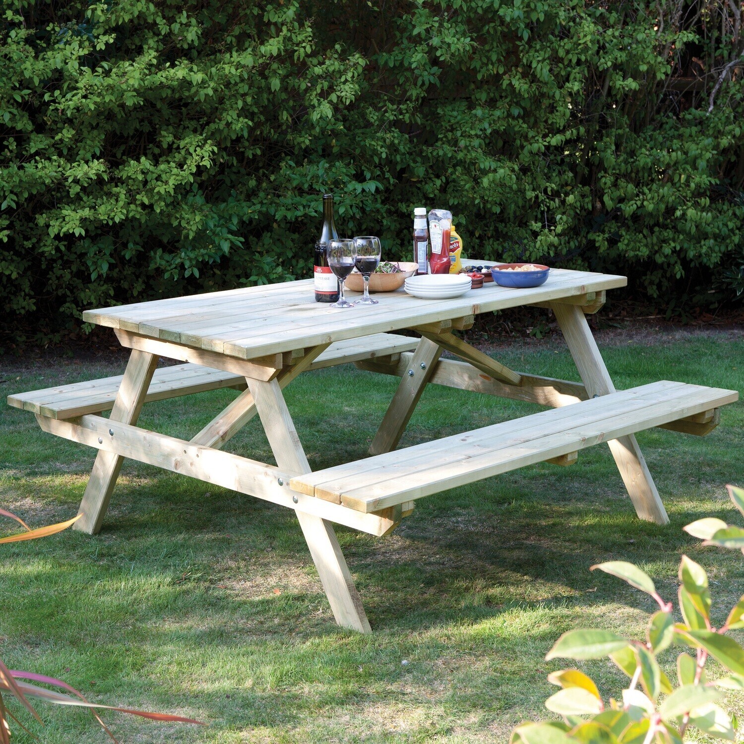 A Frame timber picnic table 6 seater