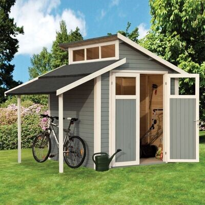7×10 Skylight Shed With Lean To – Painted Light Grey