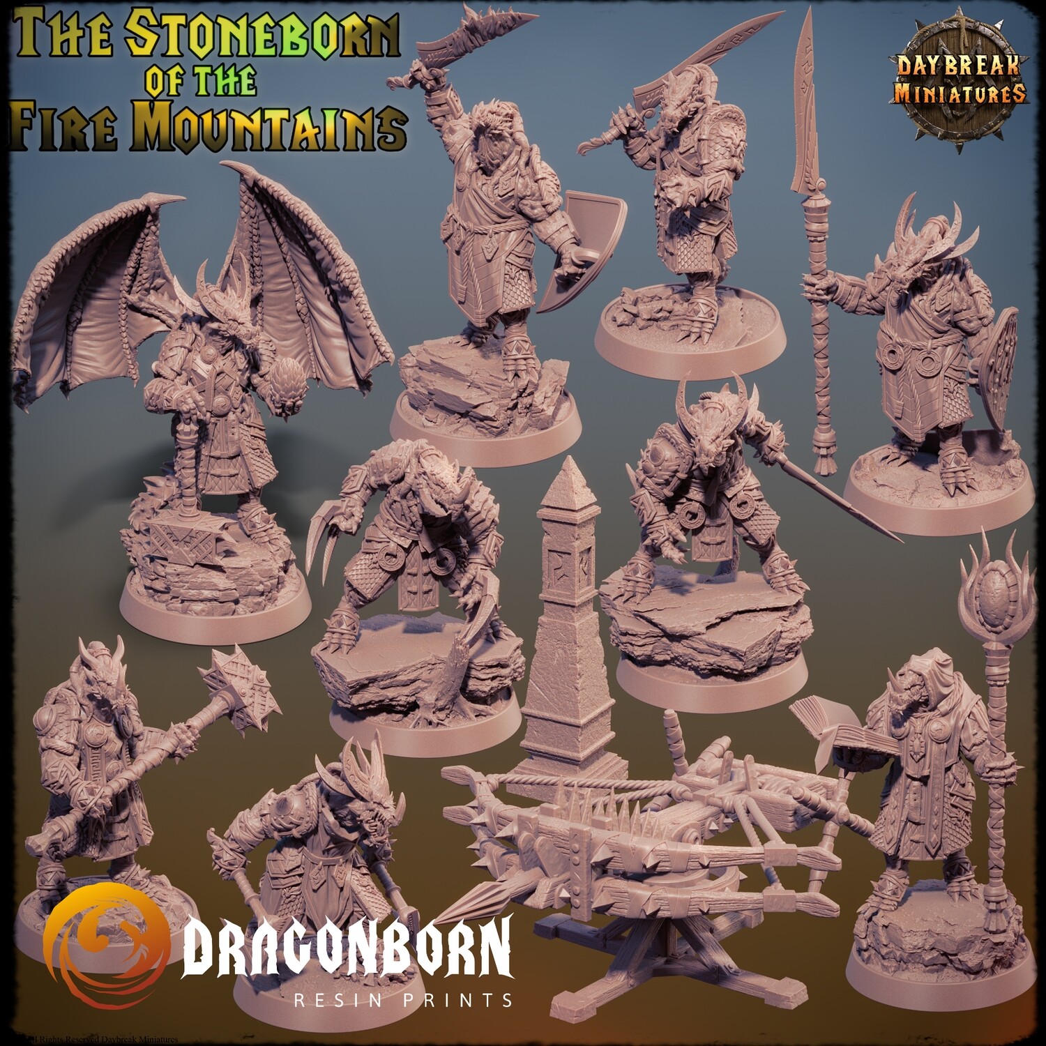 The Stoneborn of the Fire Mountains Set - Dragonborn DnD RPG Wargaming Miniatures