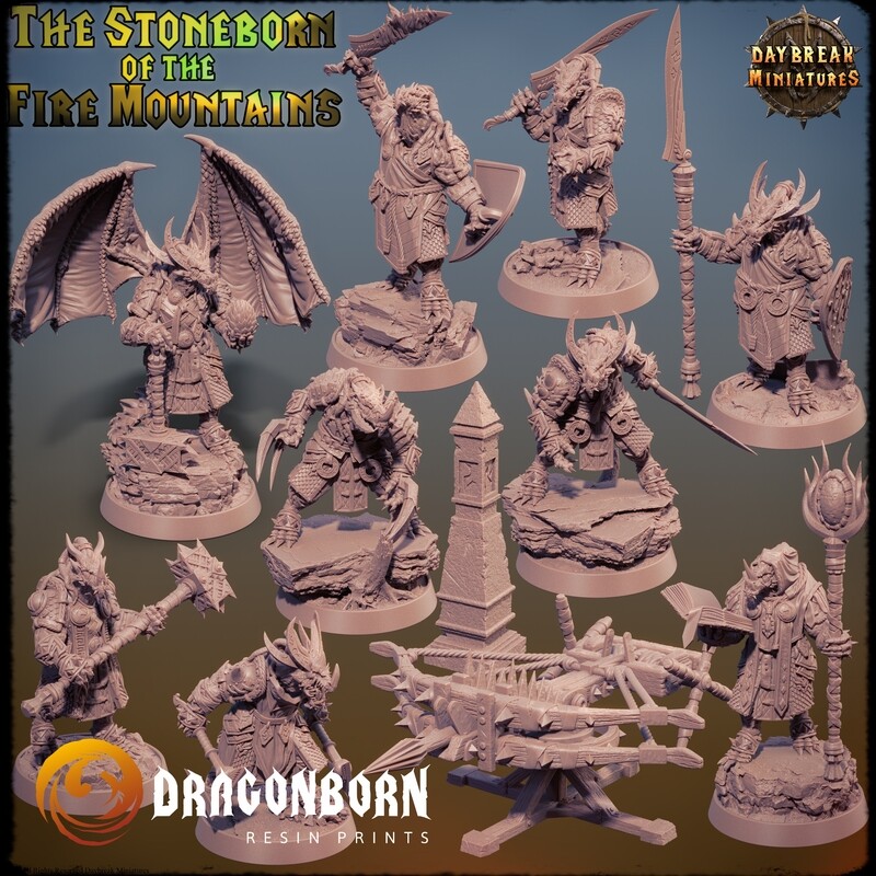 The Stoneborn of the Fire Mountains Set - Dragonborn DnD RPG Wargaming Miniatures