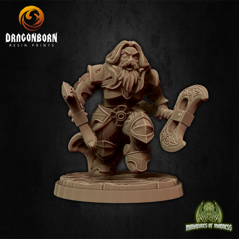 Kinessa The Fury [Bearded] - Dwarf DnD RPG Wargaming Miniatures