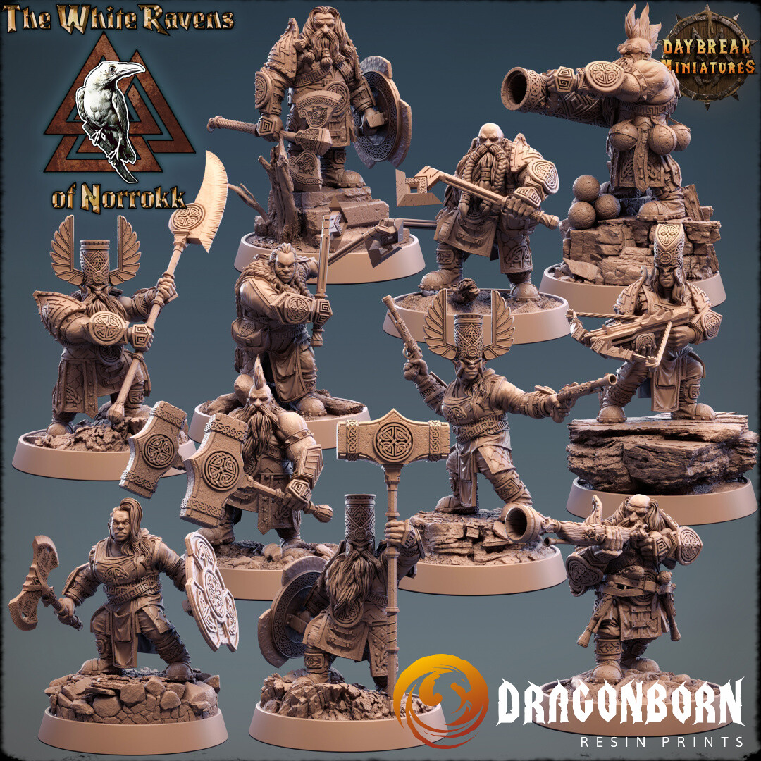 The White Ravens of Norrokk Set - Dwarfs DnD RPG Wargaming Miniatures