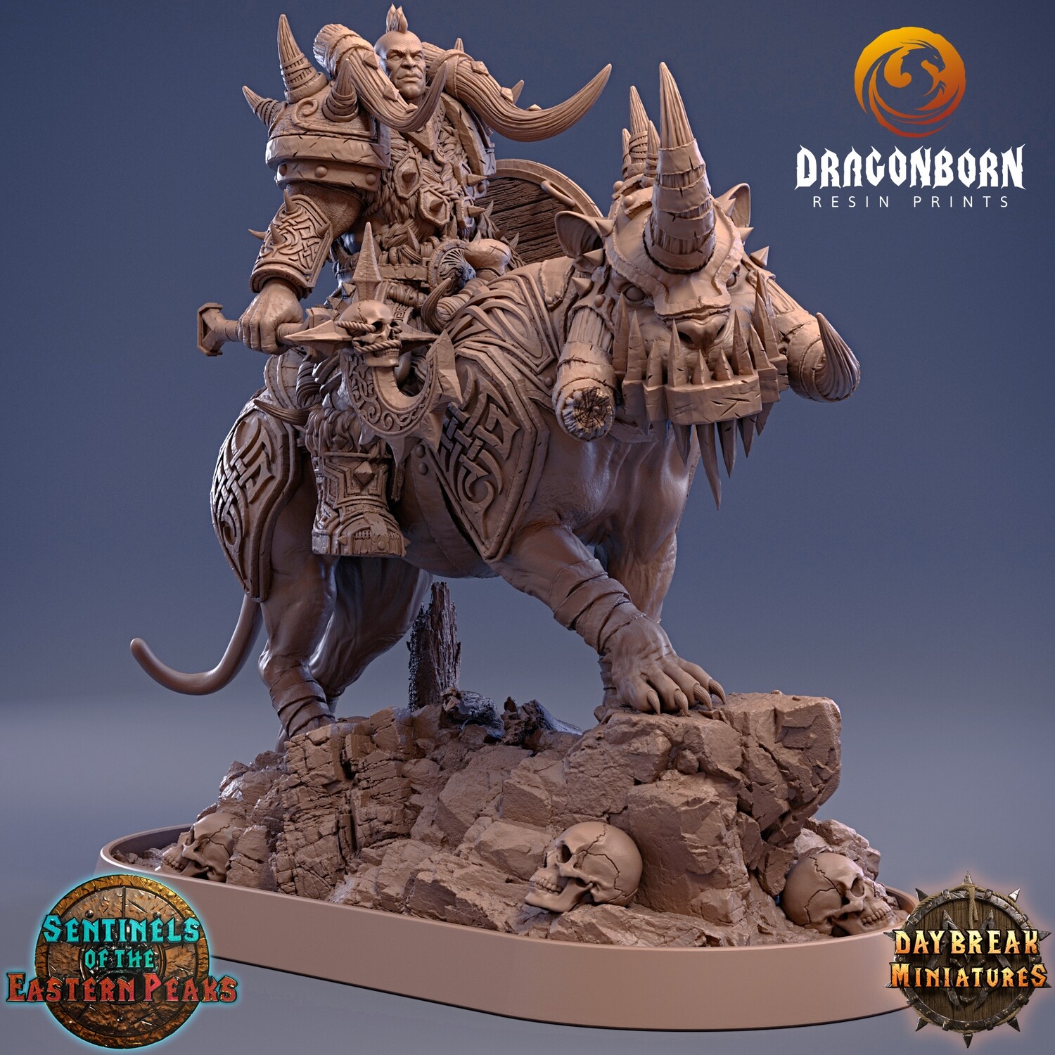 Abnor Trueseer on Ripper Ox - Barbarians DnD RPG Wargaming Miniatures