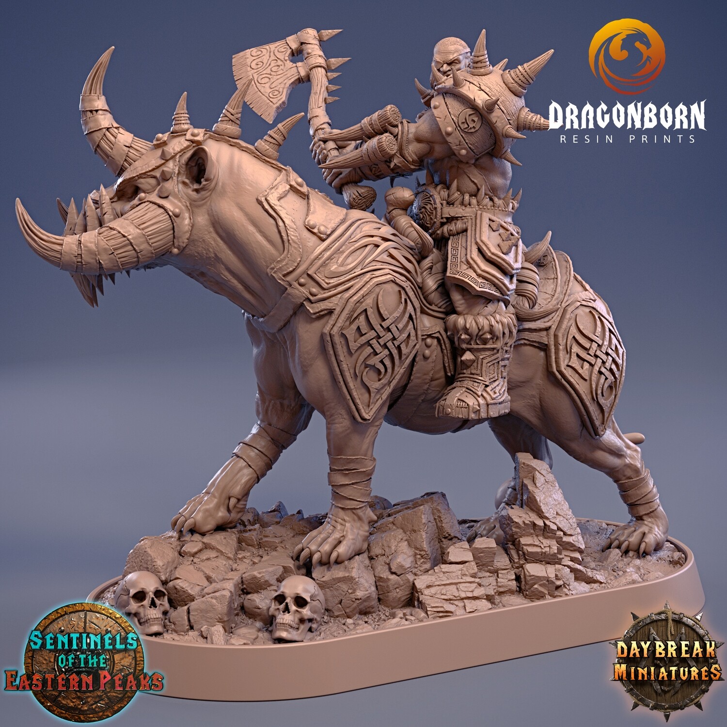 Arkan Ash on Ripper Ox - Barbarians DnD RPG Wargaming Miniatures