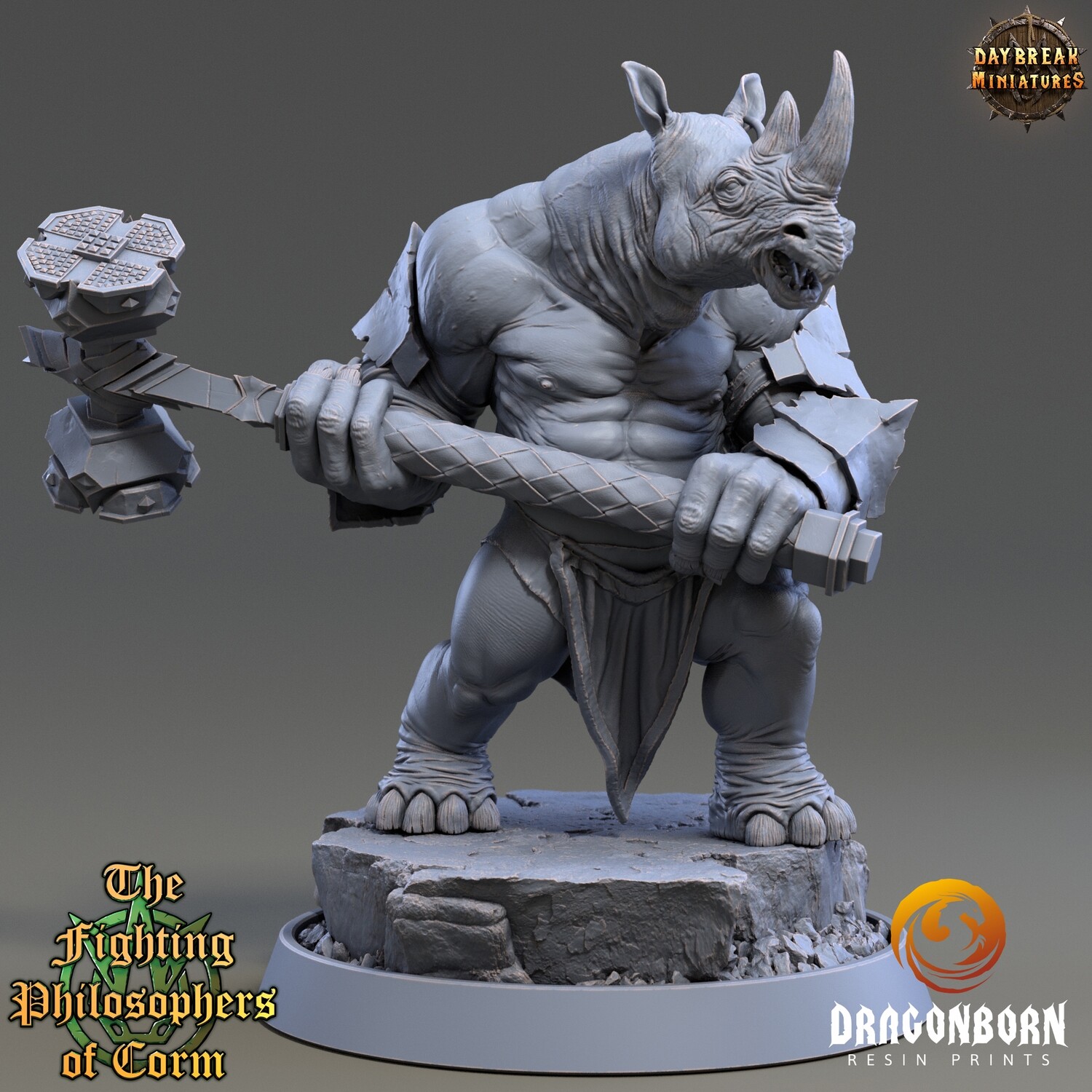 Brontinus Clubber - Rhinokin Rhino Folk Warrior DnD RPG Wargaming Miniatures