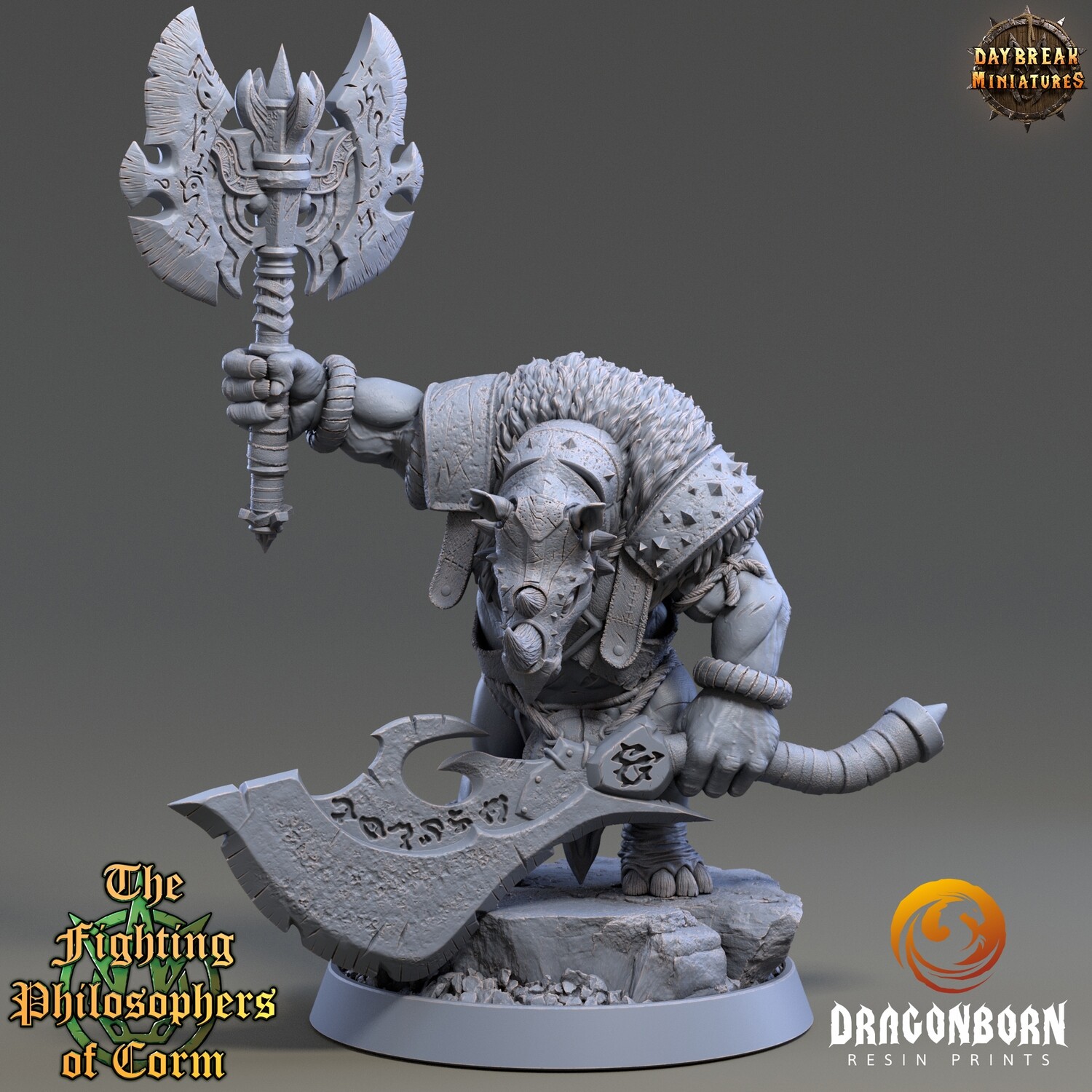 Polus Greatblade - Rhinokin Rhino Folk Warrior DnD RPG Wargaming Miniatures
