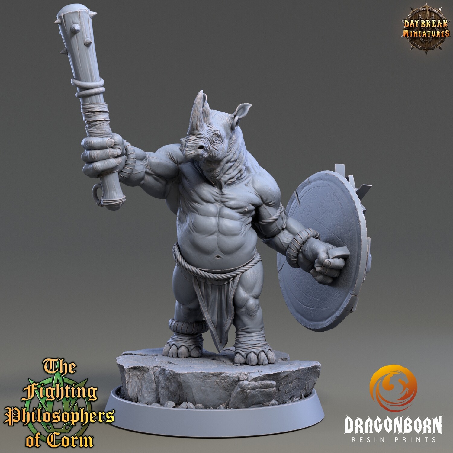 Geminus Studder - Rhinokin Rhino Folk Warrior DnD RPG Wargaming Miniatures