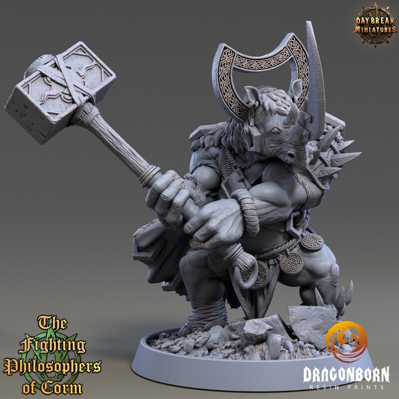 Ecphantus Hammermind - Rhinokin Rhino Folk Warrior DnD RPG Wargaming Miniatures