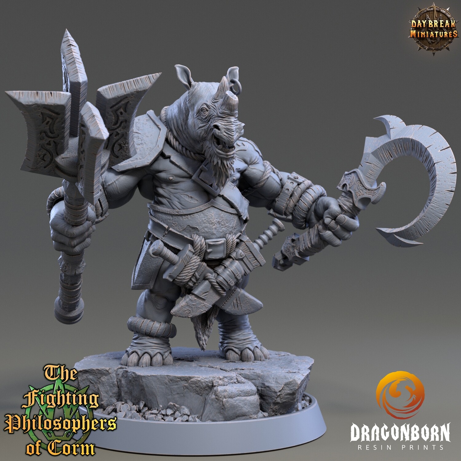 Himerius Halfhorn - Rhinokin Rhino Folk Warrior DnD RPG Wargaming Miniatures