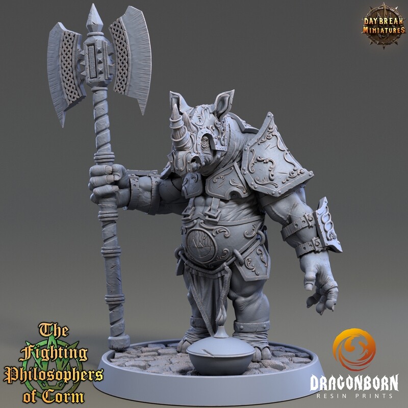 Zeno Watcher - Rhinokin Rhino Folk Warrior DnD RPG Wargaming Miniatures