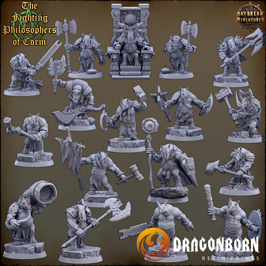 The Fighting Philosophers of Corm Set - DnD RPG Wargaming Miniatures Rhino folk Rhinokin