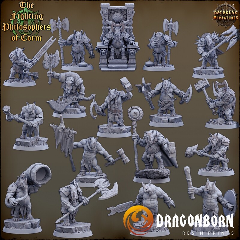 The Fighting Philosophers of Corm Set - DnD RPG Wargaming Miniatures Rhino folk Rhinokin