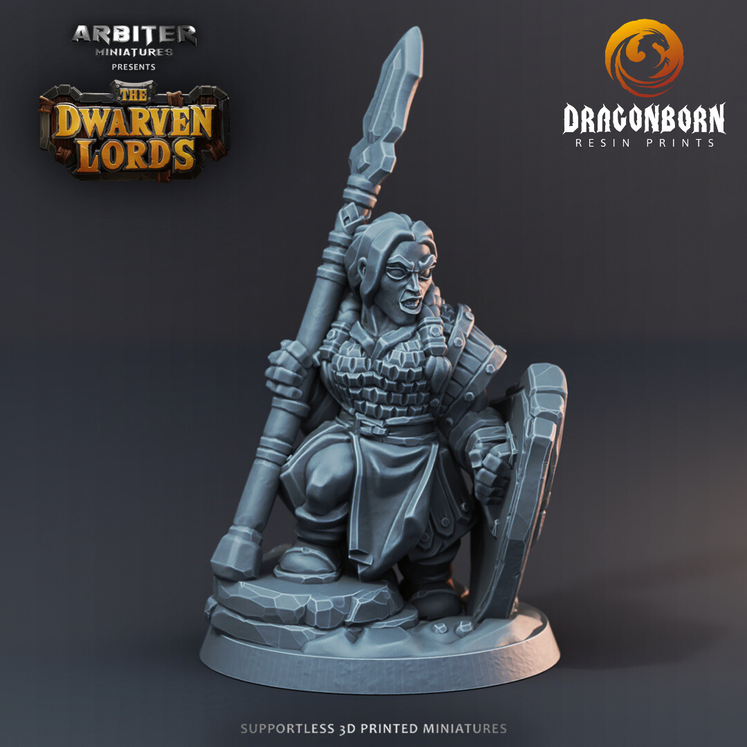 Dwarf Female Spear 1 - DnD RPG Wargaming Miniatures