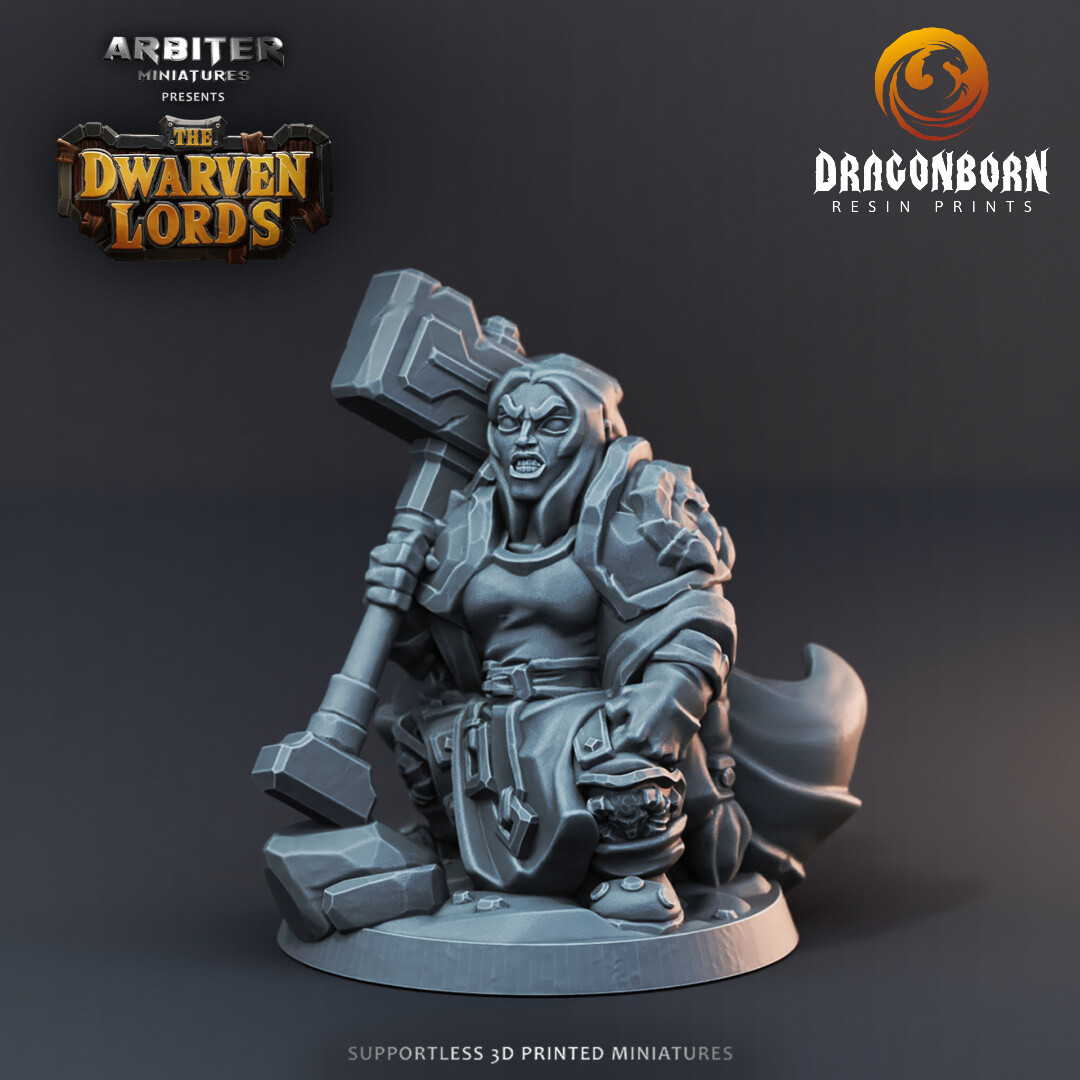 Dwarf Female Hammer Champion 1 - DnD RPG Wargaming Miniatures