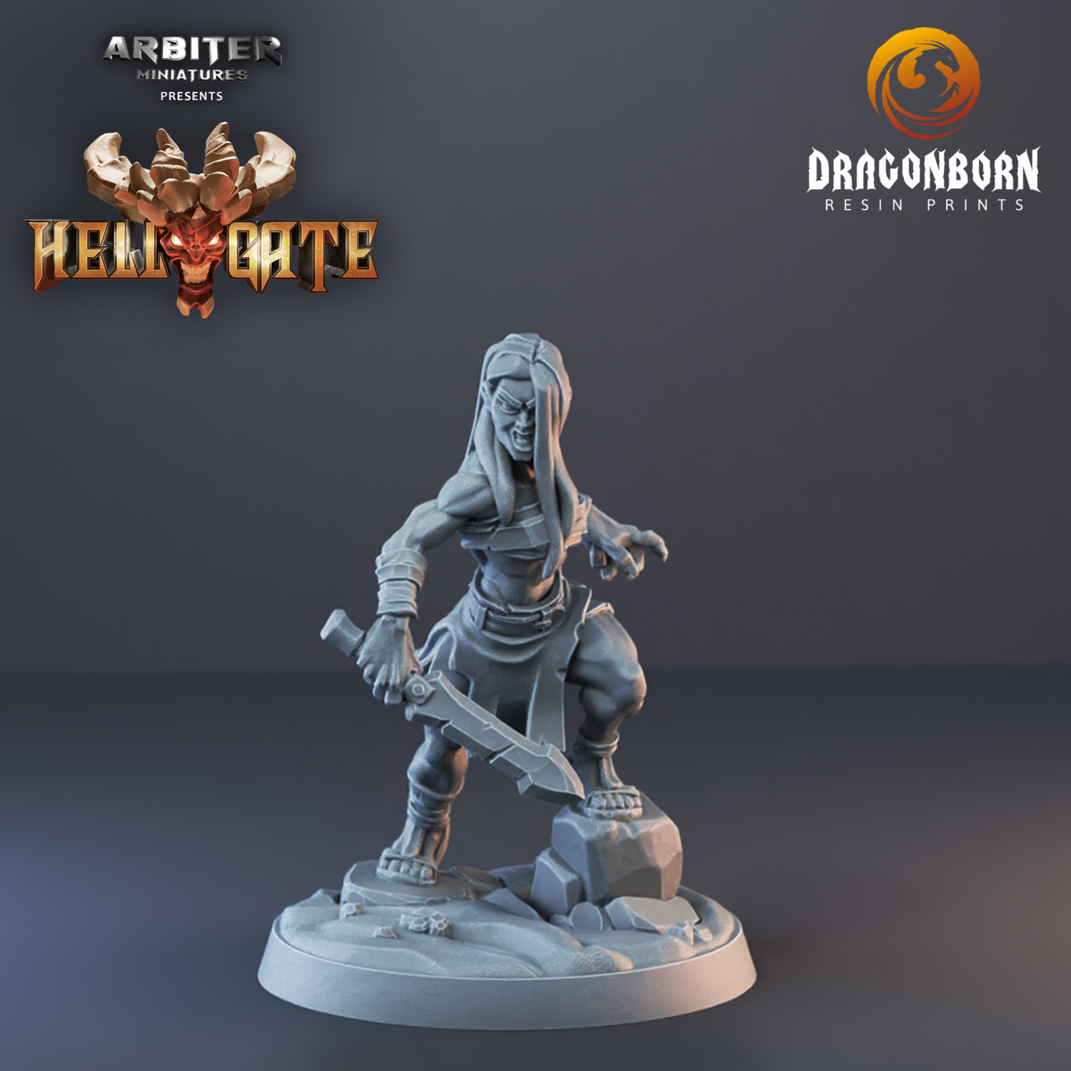 Hellgate Female Cultist Rager 01 - DnD RPG Wargaming Miniatures