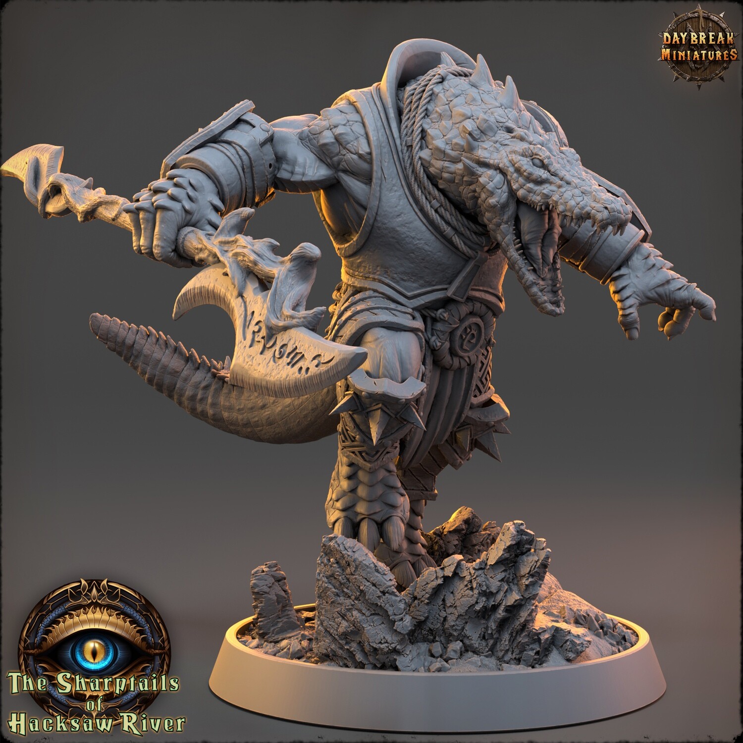 Onyx Cliffgrip - Crocodilians Warrior DnD RPG Wargaming Miniatures