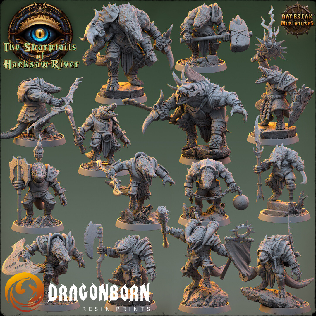 The Sharptails of Hacksaw River - Crocodilians Warriors DnD RPG Wargaming Miniatures