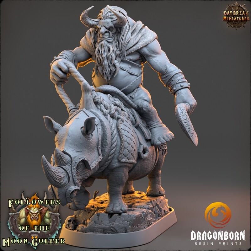 Qaggercaz Trazbag on sewer rhino - Ogre Warrior DnD RPG Wargaming Miniatures