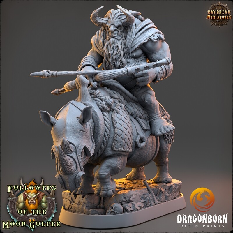 Kshmeh Klatzmer on sewer rhino - Ogre Warrior DnD RPG Wargaming Miniatures