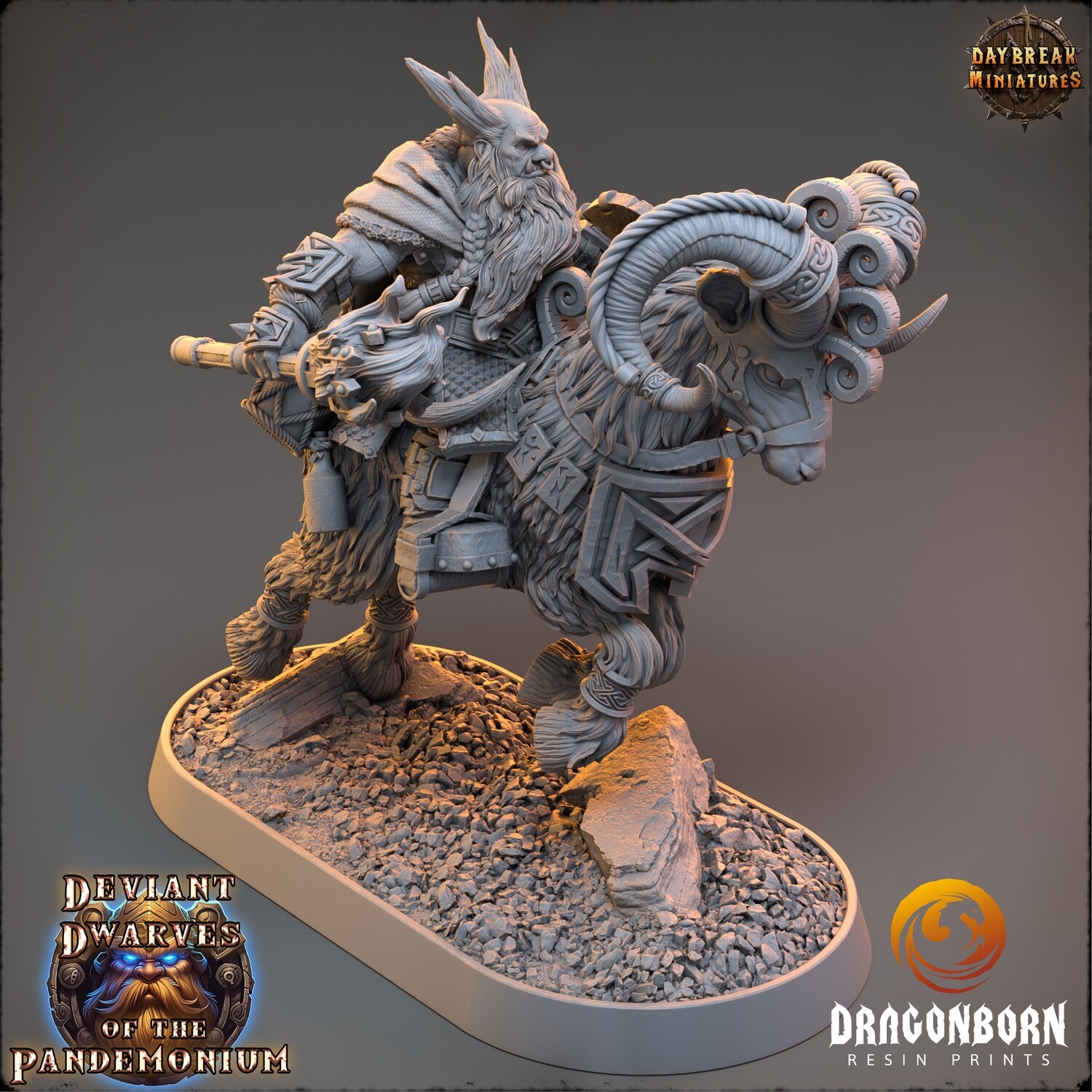 Drimulf Shortfuse on Fire Goat - Chaos Dwarf Warrior DnD RPG Wargaming Miniatures