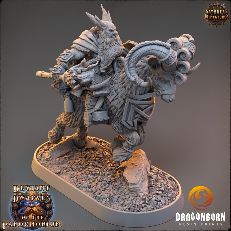 Drimulf Shortfuse on Fire Goat - Chaos Dwarf Warrior DnD RPG Wargaming Miniatures