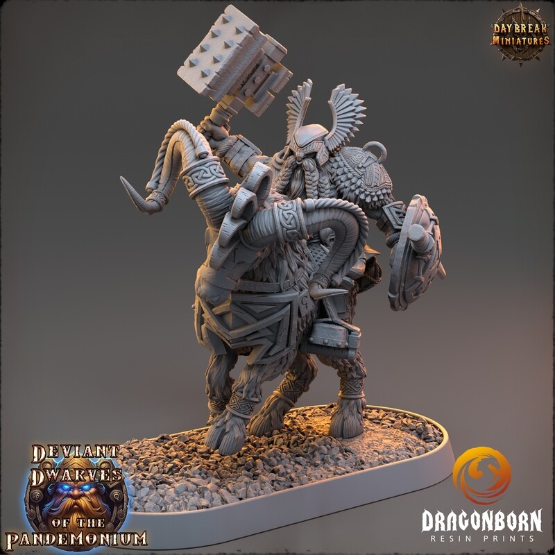 Trazdak Darkbane on Fire Goat - Chaos Dwarf Warrior DnD RPG Wargaming Miniatures