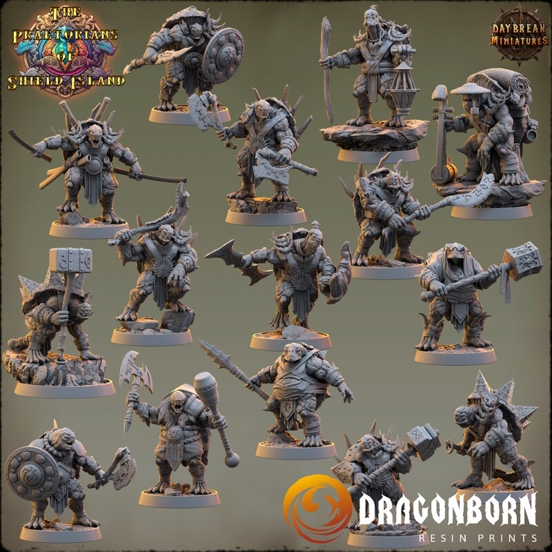 The Praetorians of Shield Island - Tortle Turtle Warriors DnD RPG Wargaming Miniatures